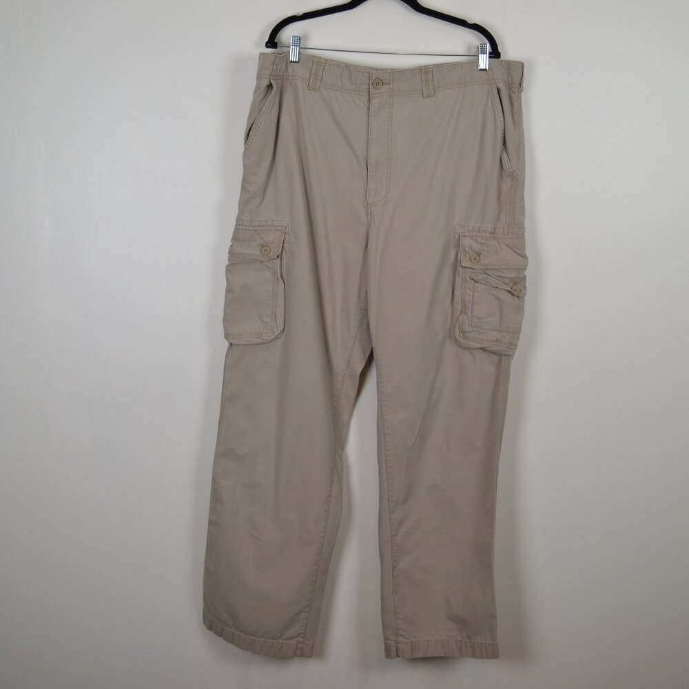 True Nation Cargo Khaki Mens 42/34 Wide Leg Beige 7 Pockets Casual Pants